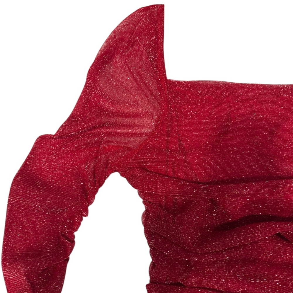 SHEIN Vibrant Bling Sparkle Semi Sheer Ruched Long Sleeve Red Top 2XL - Picture 7 of 8